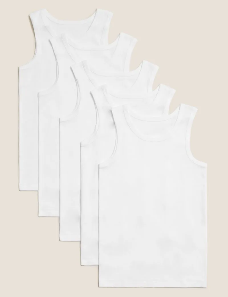 5pk Pure Cotton Vests (2-14 Yrs)