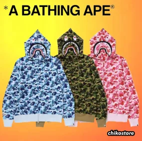 A BATHING APE  |Unisex Street Style Long Sleeves Cotton Logo Hoodies