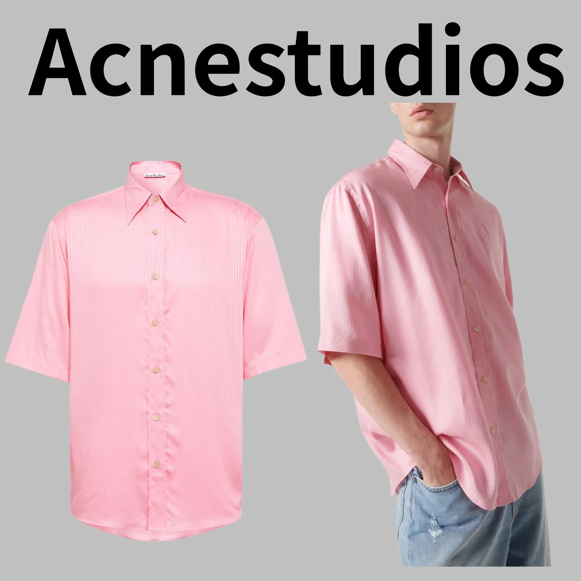 Acne Studios  |Button-down Stripes Street Style Short Sleeves Logo