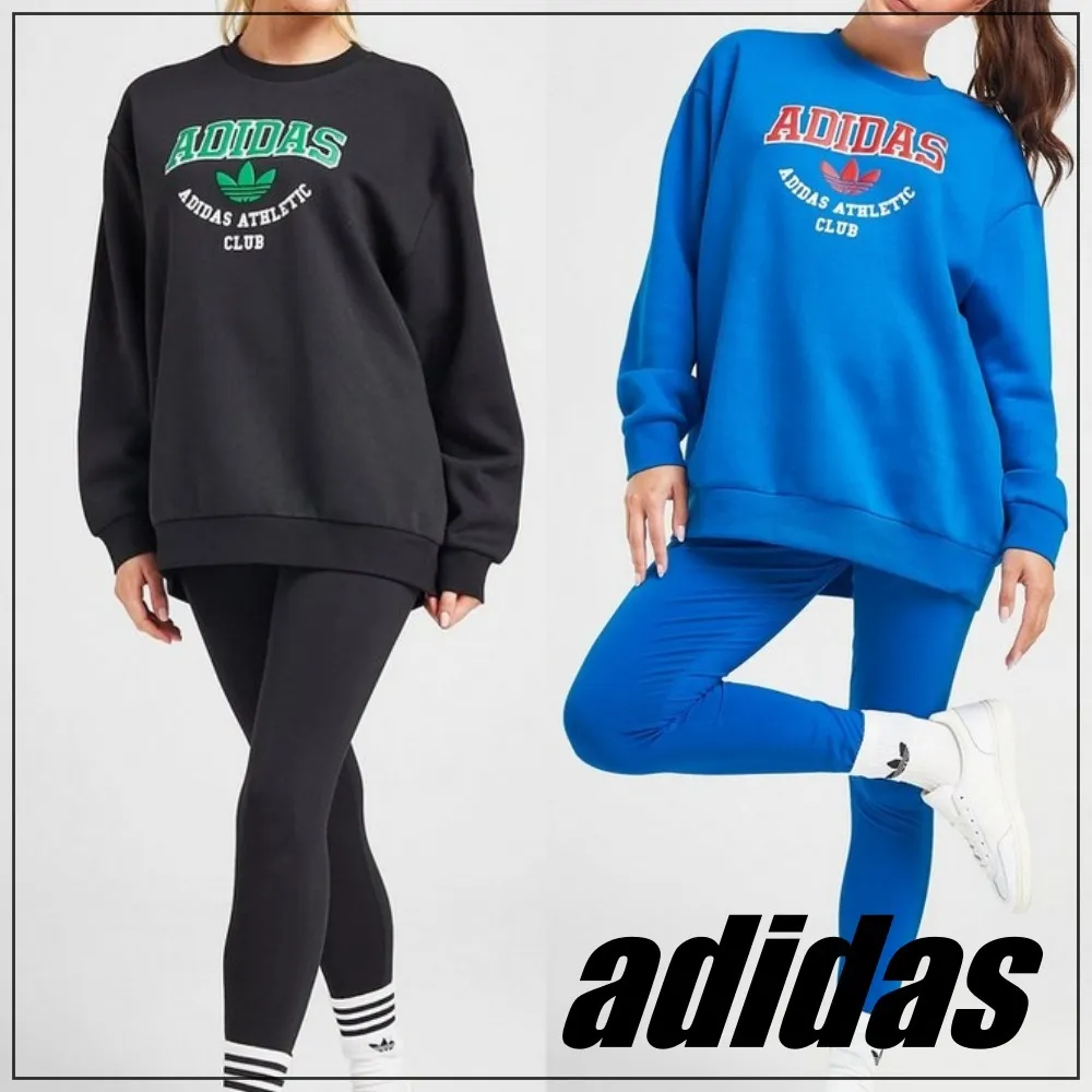 adidas  |Crew Neck Sweat Street Style Long Sleeves Plain Logo