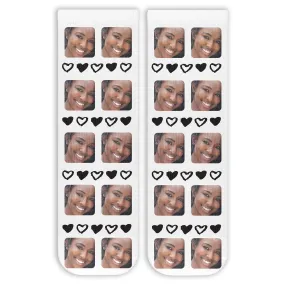 All Over Hearts and Faces Design on Unisex Short Crew Socks