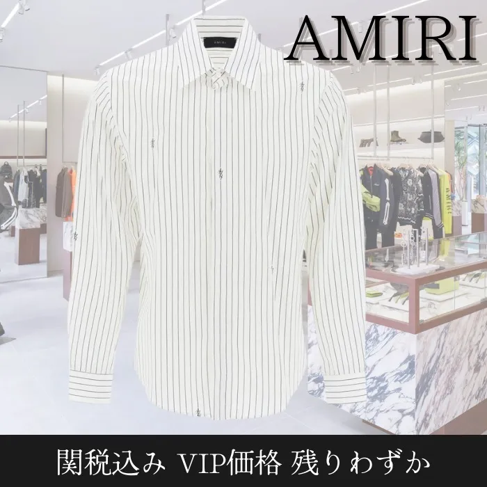 AMIRI  |Button-down Stripes Street Style Long Sleeves Cotton Shirts