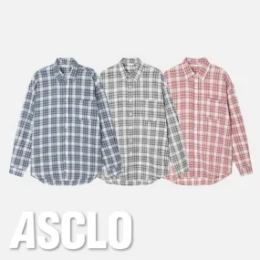 ASCLO  |Button-down Other Plaid Patterns Unisex Long Sleeves Cotton