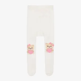 Baby Girls Ivory Cotton Teddy Tights