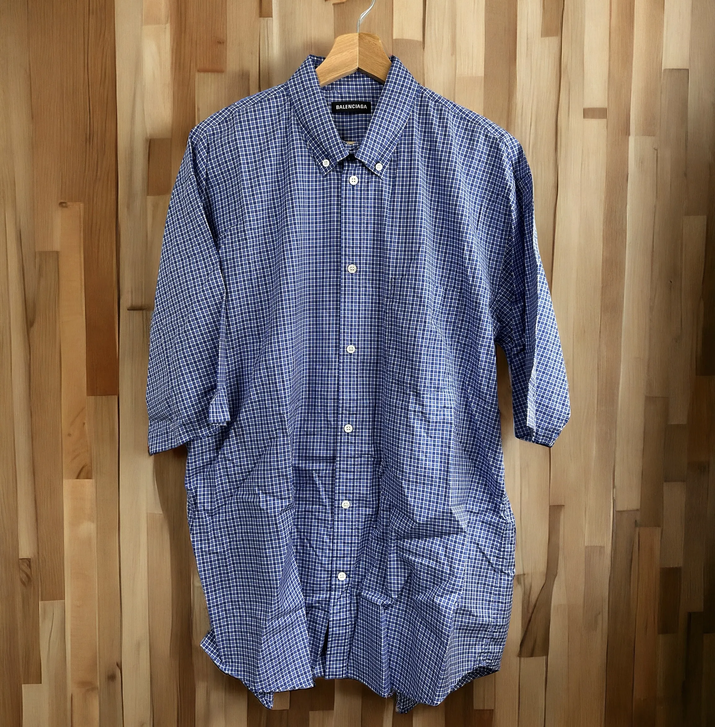 BALENCIAGA  |Button-down Gingham Street Style Cotton Short Sleeves Logo