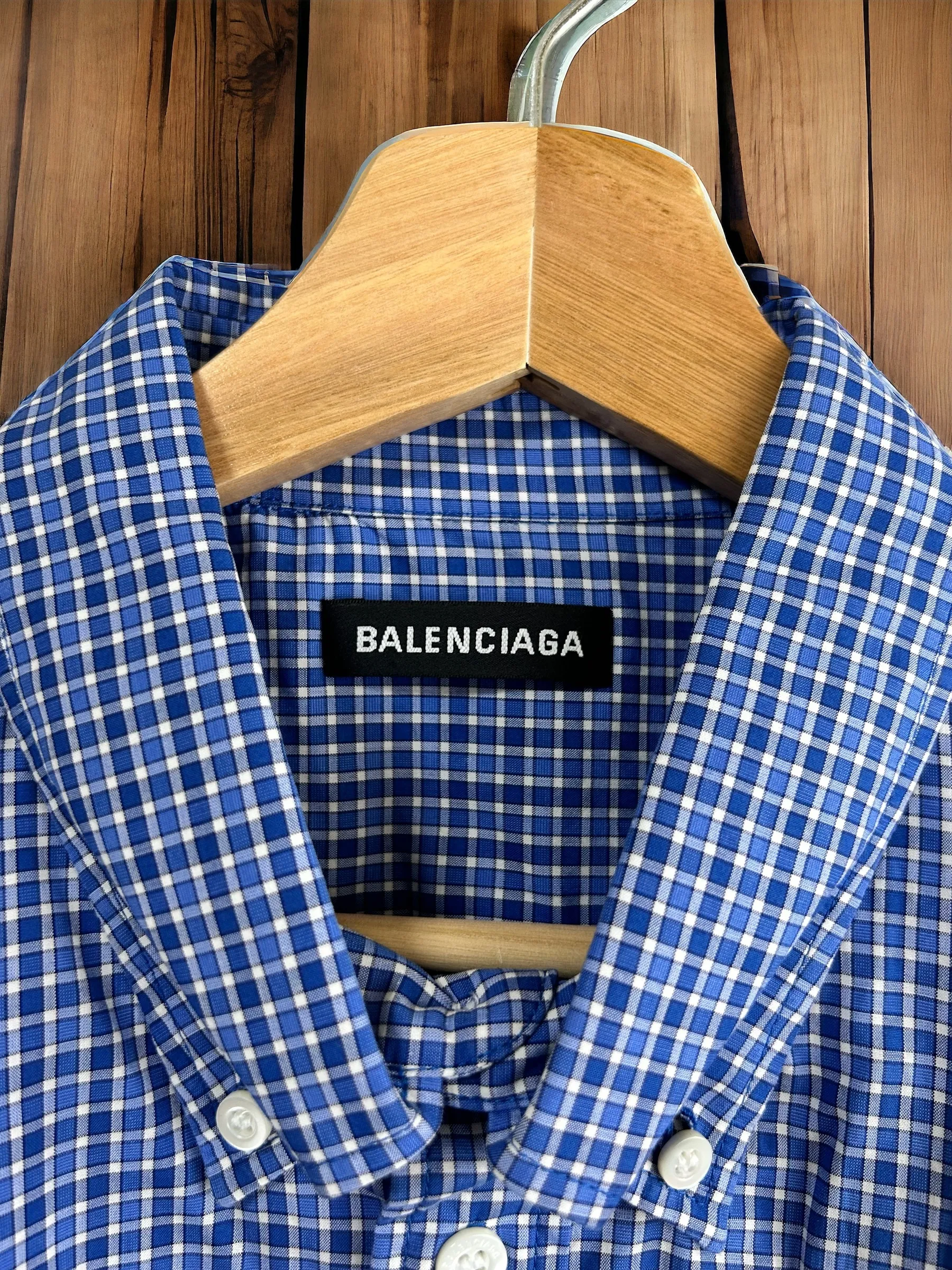 BALENCIAGA  |Button-down Gingham Street Style Cotton Short Sleeves Logo