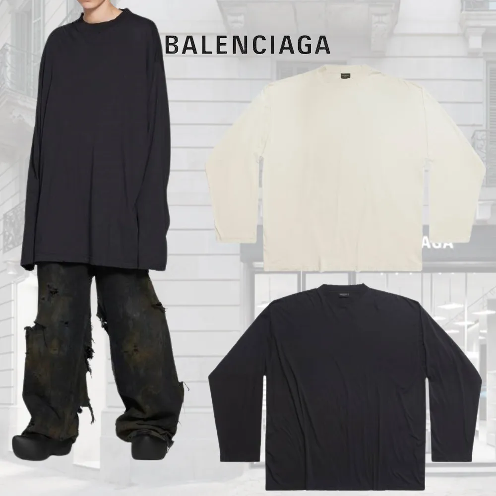 BALENCIAGA  |Unisex Street Style Long Sleeves Plain Cotton Oversized Logo