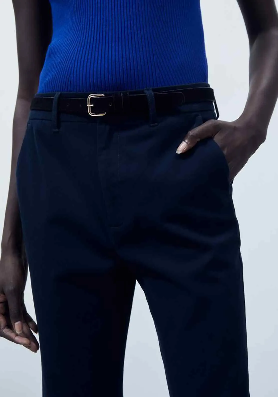 Belted Chino Trousers - Navy