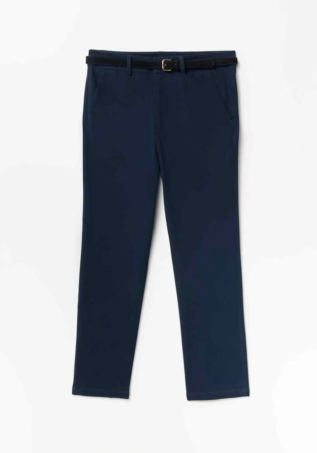 Belted Chino Trousers - Navy