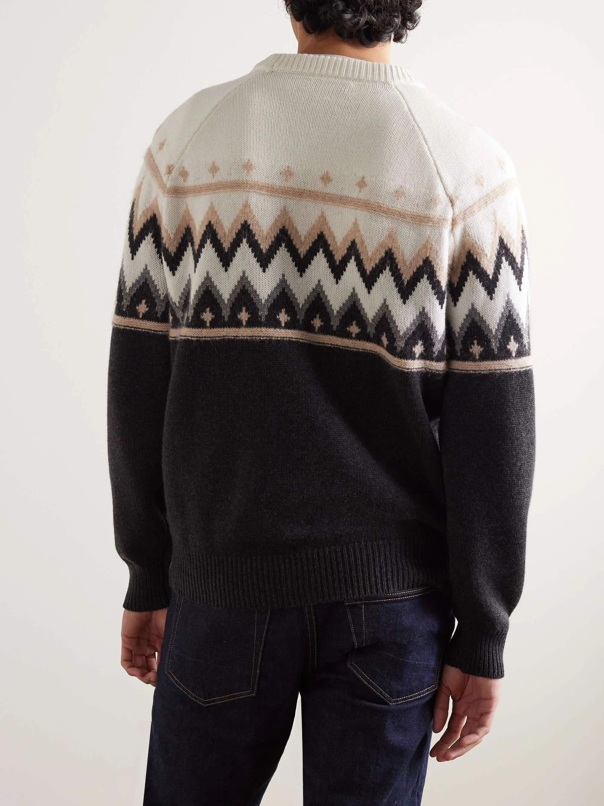 BRUNELLO CUCINELLI  |Crew Neck Cable Knit Argile Stripes Other Plaid Patterns