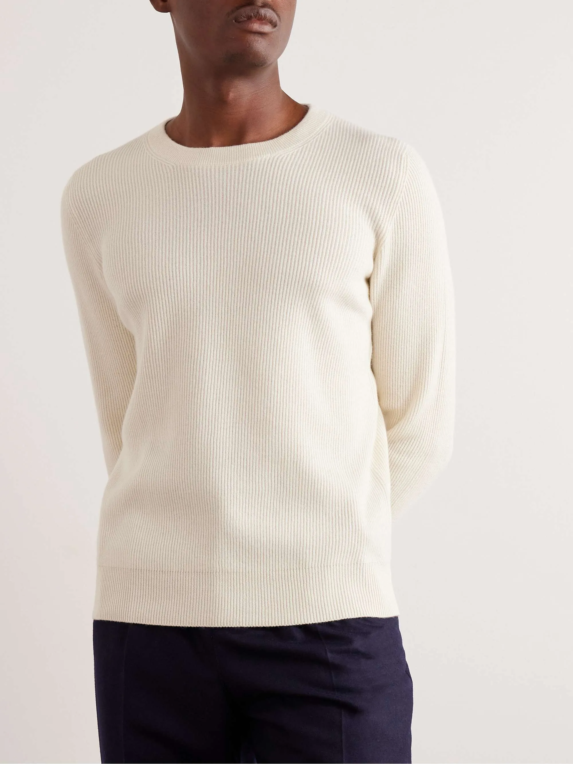 BRUNELLO CUCINELLI  |Crew Neck Cable Knit Stripes Unisex Wool Cashmere Chiffon