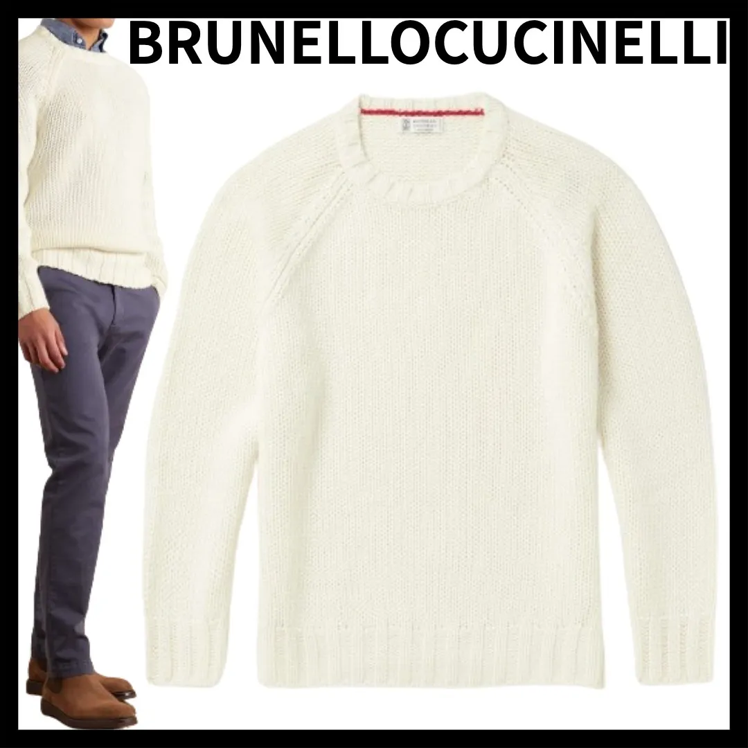 BRUNELLO CUCINELLI  |Crew Neck Cable Knit Unisex Wool Cashmere Chiffon Sweat