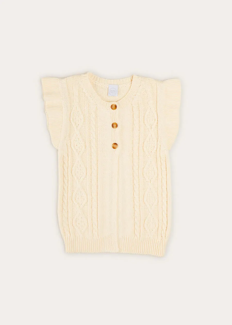 Cable Detail Button Up Knitted Vest In Cream (4-10yrs)