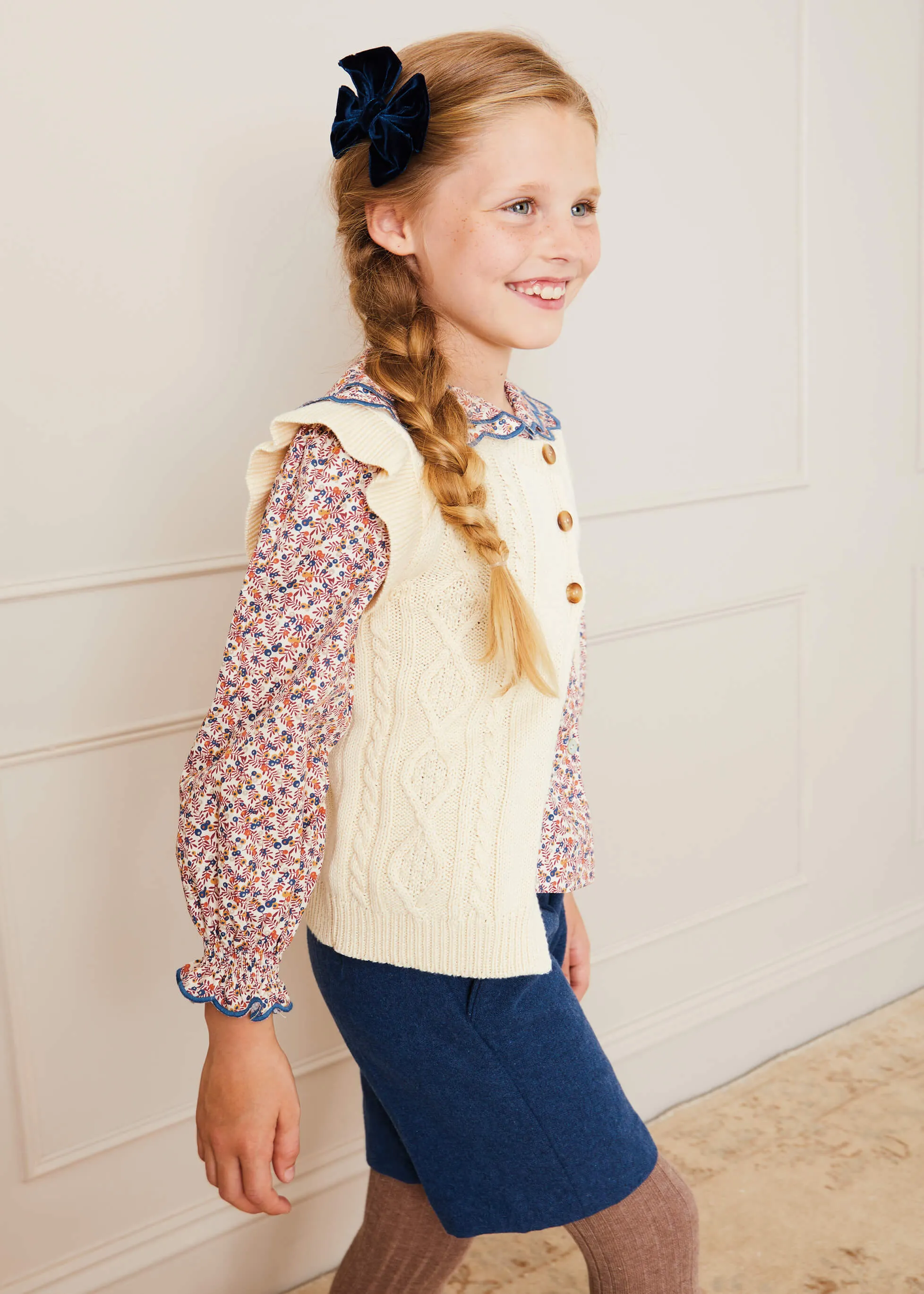 Cable Detail Button Up Knitted Vest In Cream (4-10yrs)