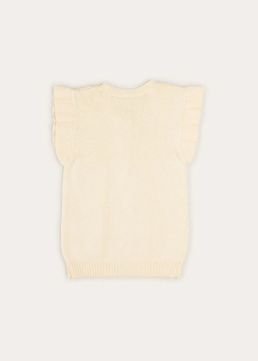 Cable Detail Button Up Knitted Vest In Cream (4-10yrs)