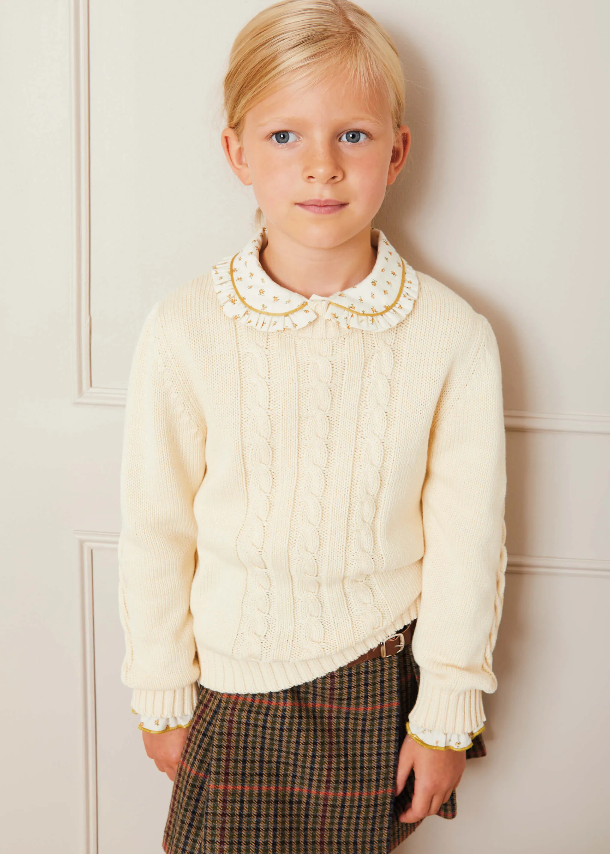 Cable Detail Crew Neck Jumper In Cream (4-10yrs)