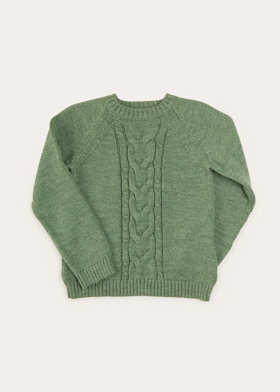 Cable Detail Crew Neck Jumper In Green (4-10yrs)