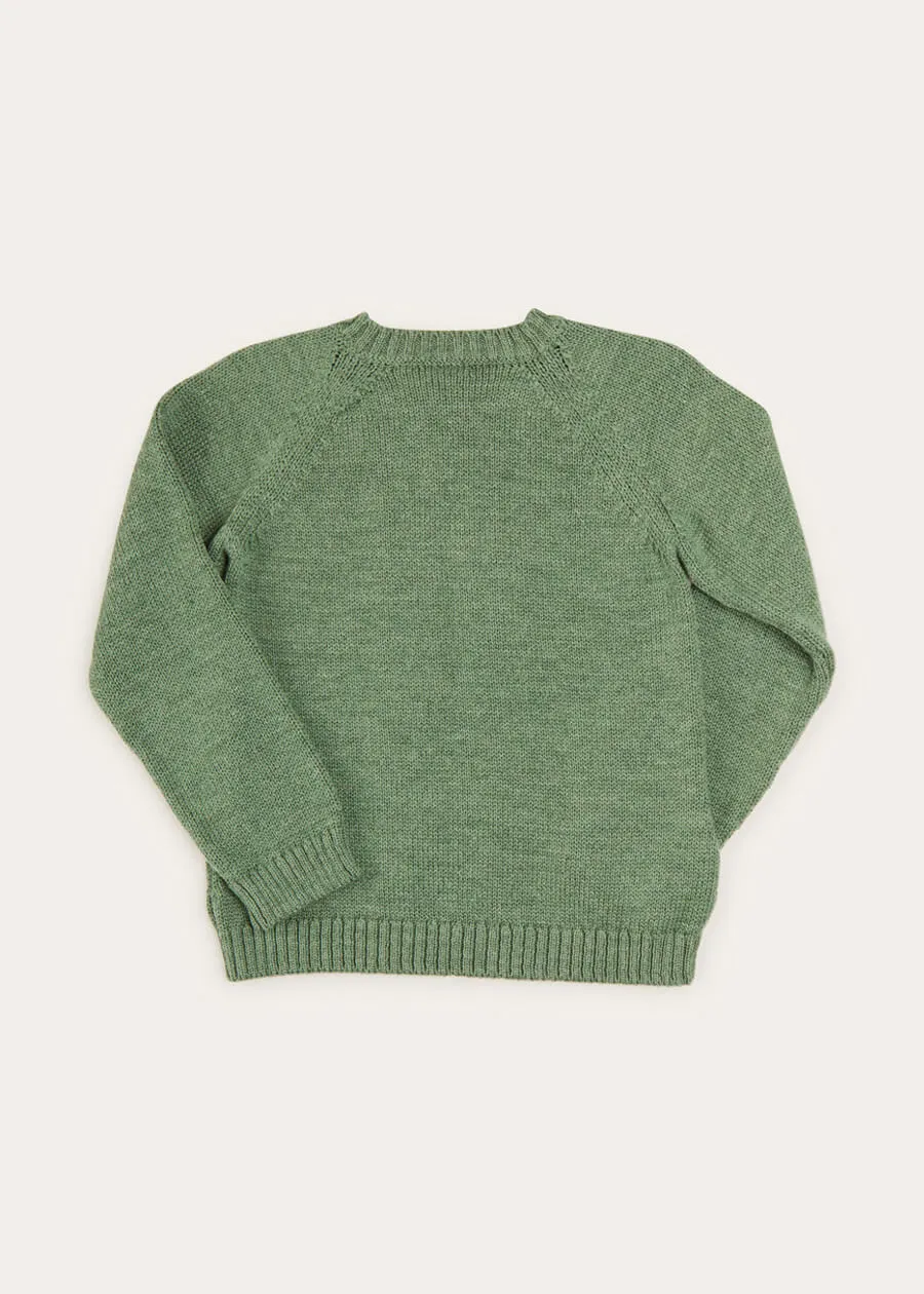 Cable Detail Crew Neck Jumper In Green (4-10yrs)