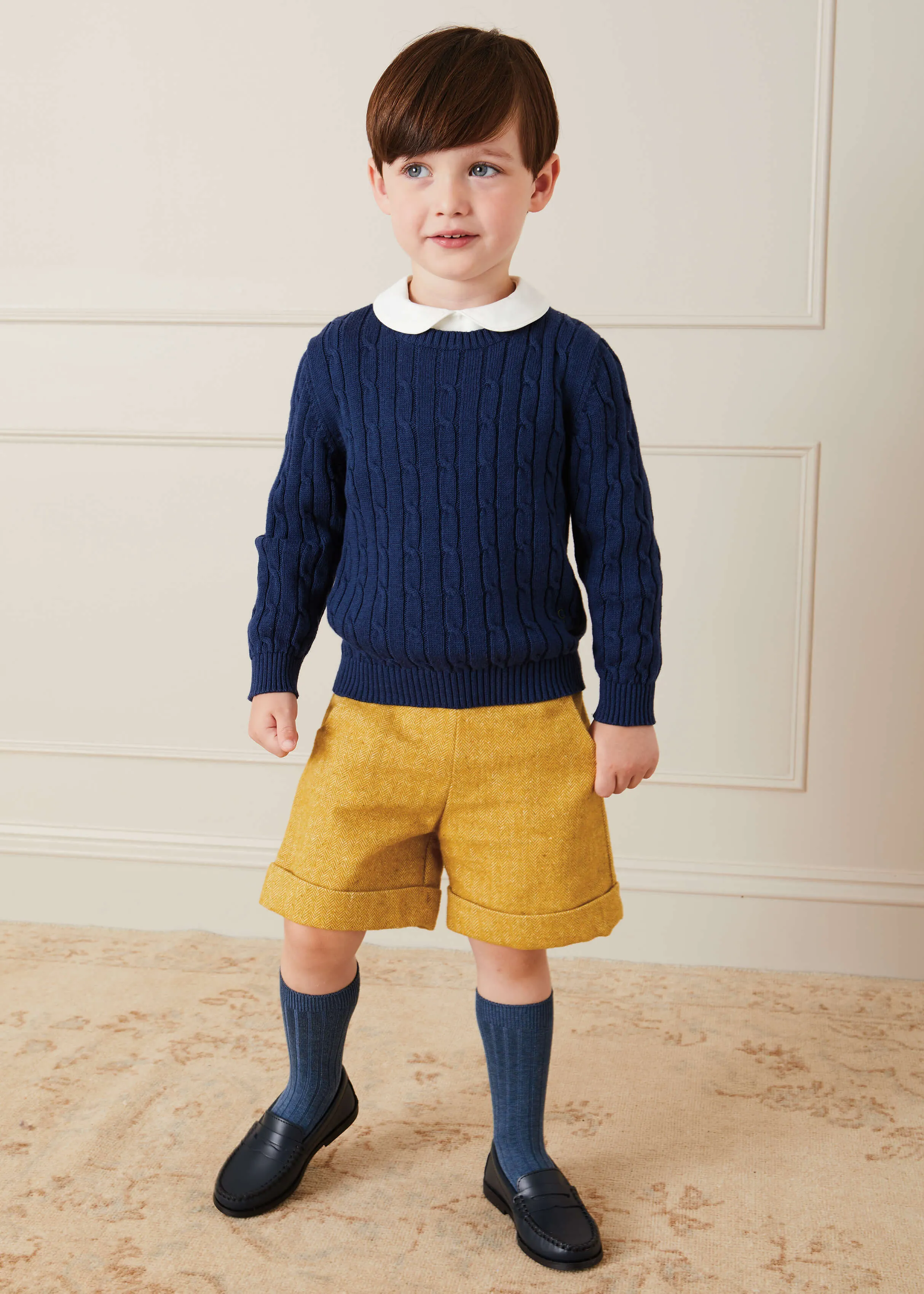 Cable Detail Crew Neck Jumper In Navy (2-10yrs)