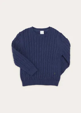 Cable Detail Crew Neck Jumper In Navy (2-10yrs)