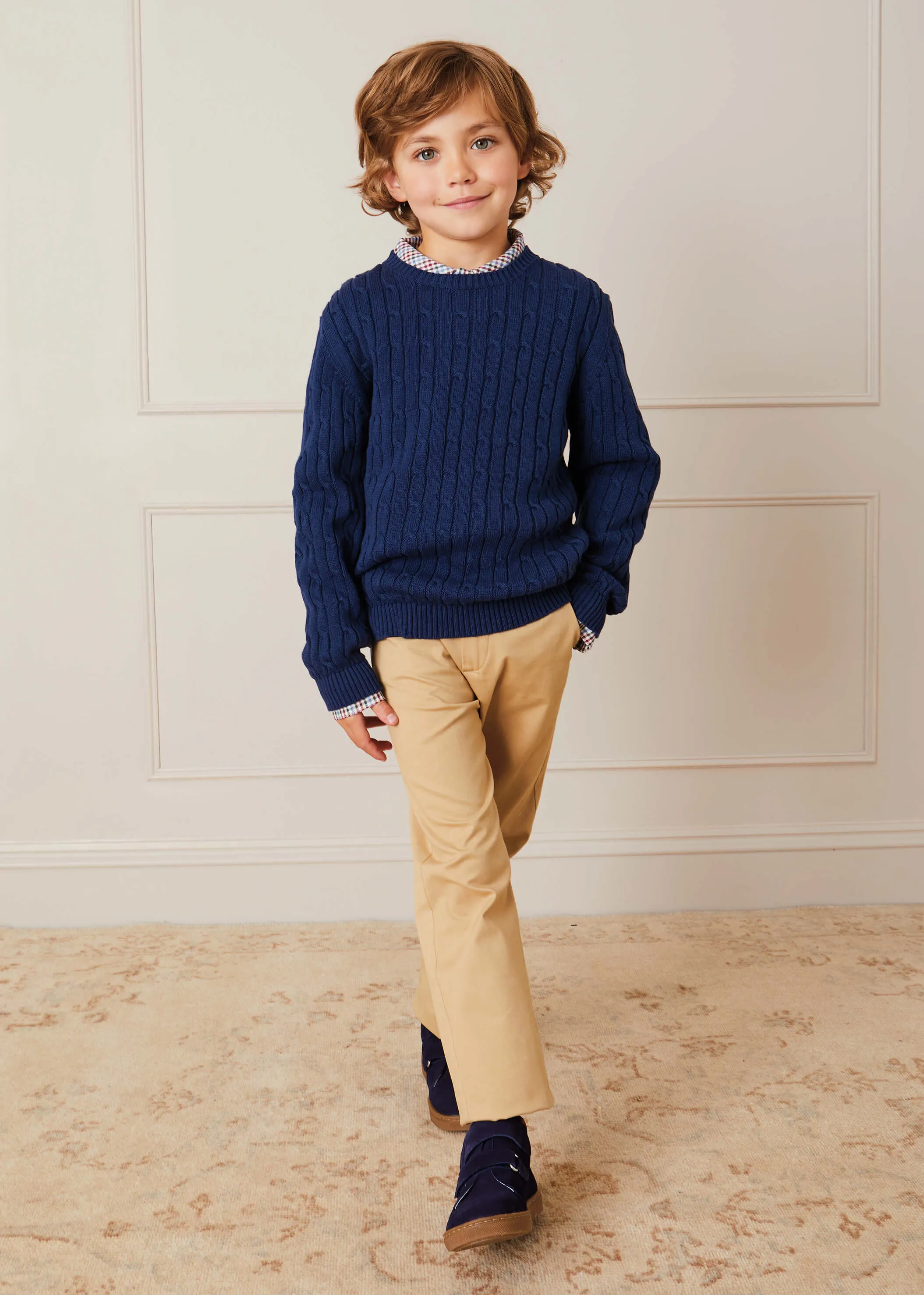 Cable Detail Crew Neck Jumper In Navy (2-10yrs)