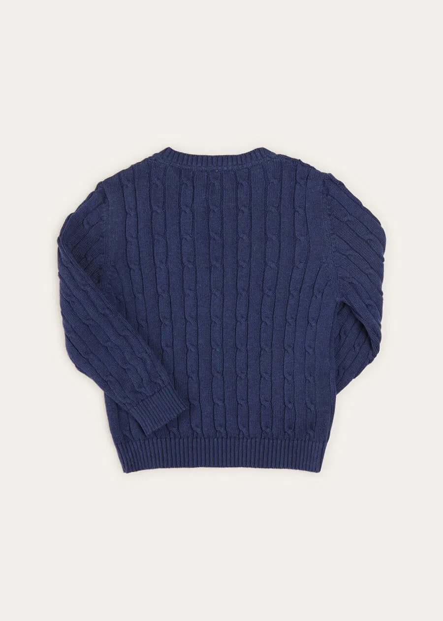 Cable Detail Crew Neck Jumper In Navy (2-10yrs)