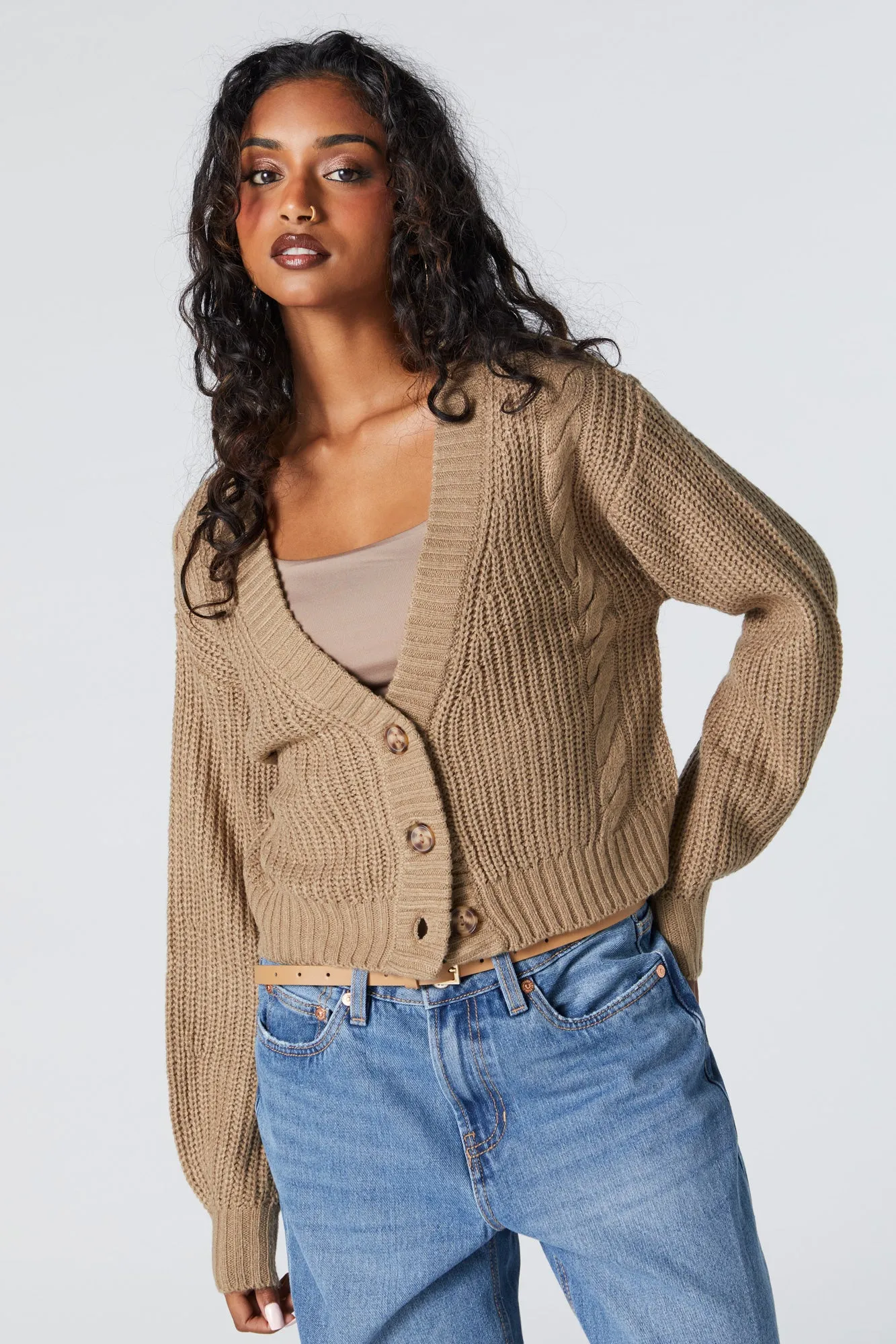 Cable Knit Button-Up Cardigan