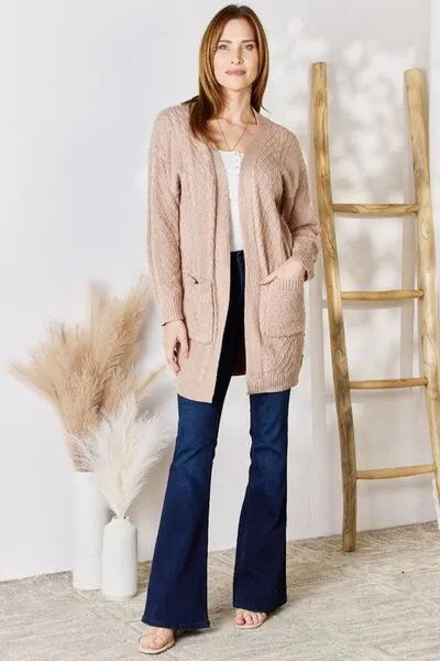 Cable-Knit Pocketed Cardigan