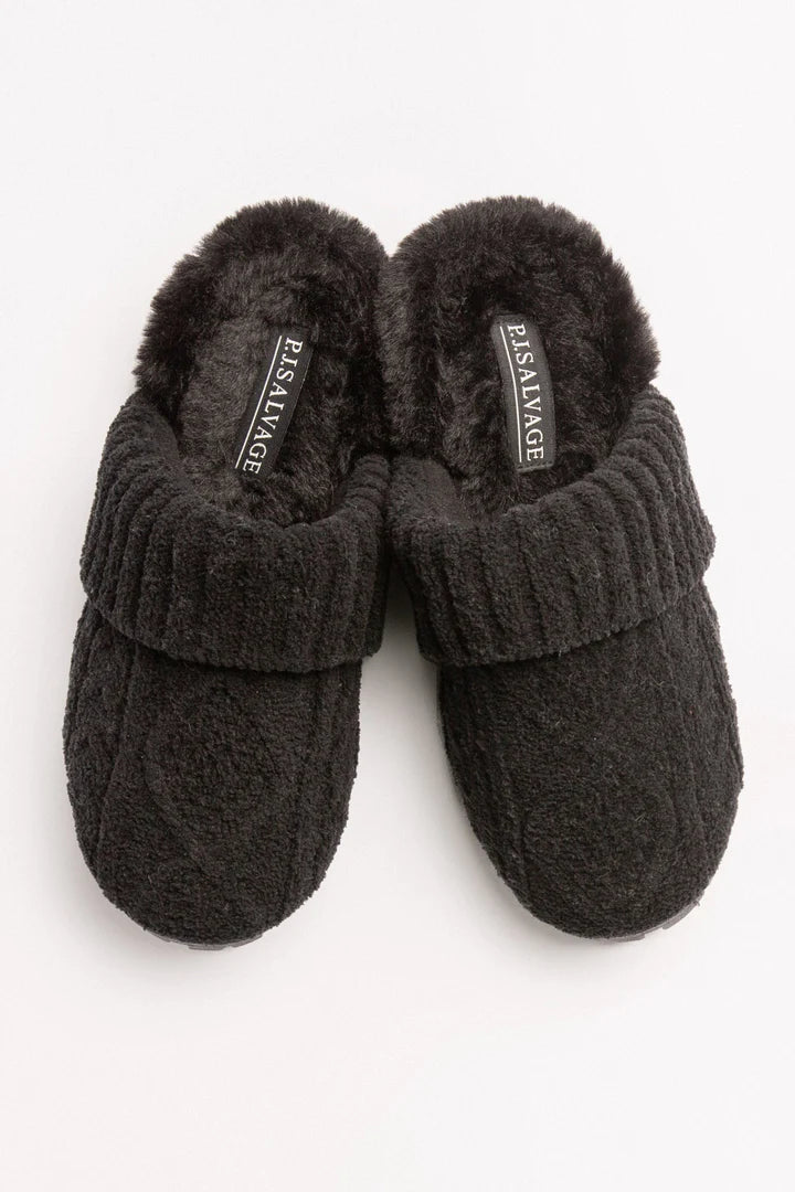 CABLE KNIT SLIDES - BLACK