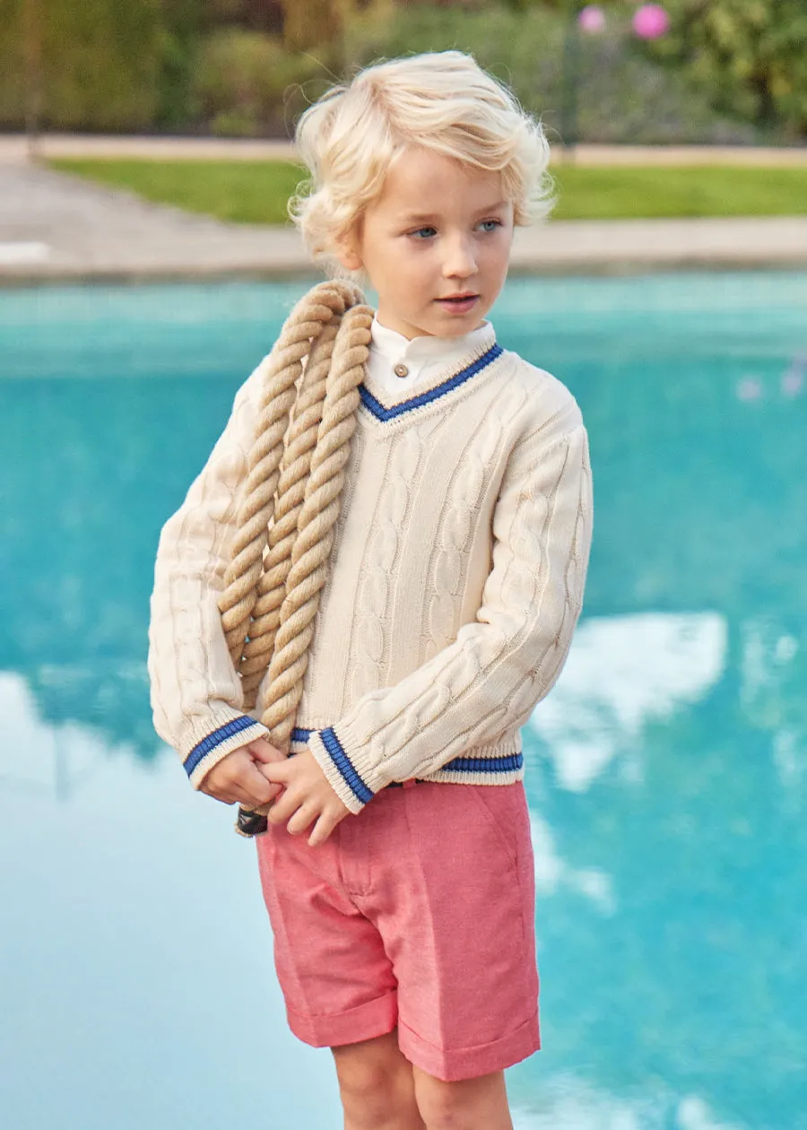 Cable Knit V-Neck Jumper in Cream (4-10yrs)