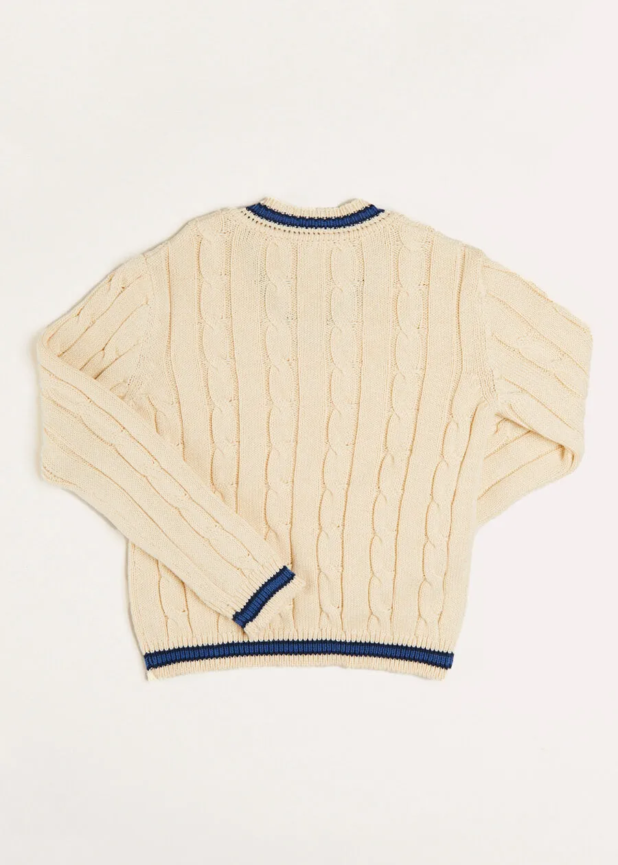 Cable Knit V-Neck Jumper in Cream (4-10yrs)