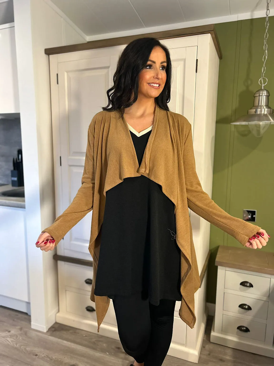 Camel Waterfall Belted Cardigan Delaney