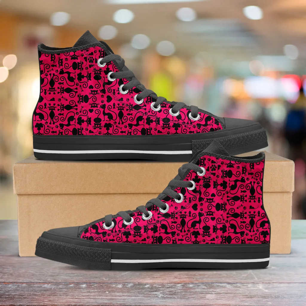 Cats High Top Shoes Pink Black