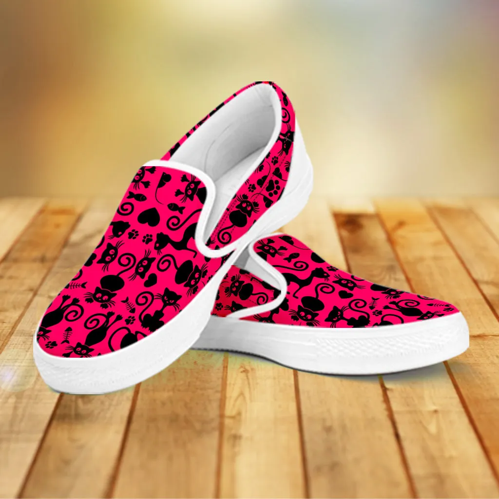 Cats Slip On Shoes Pink White