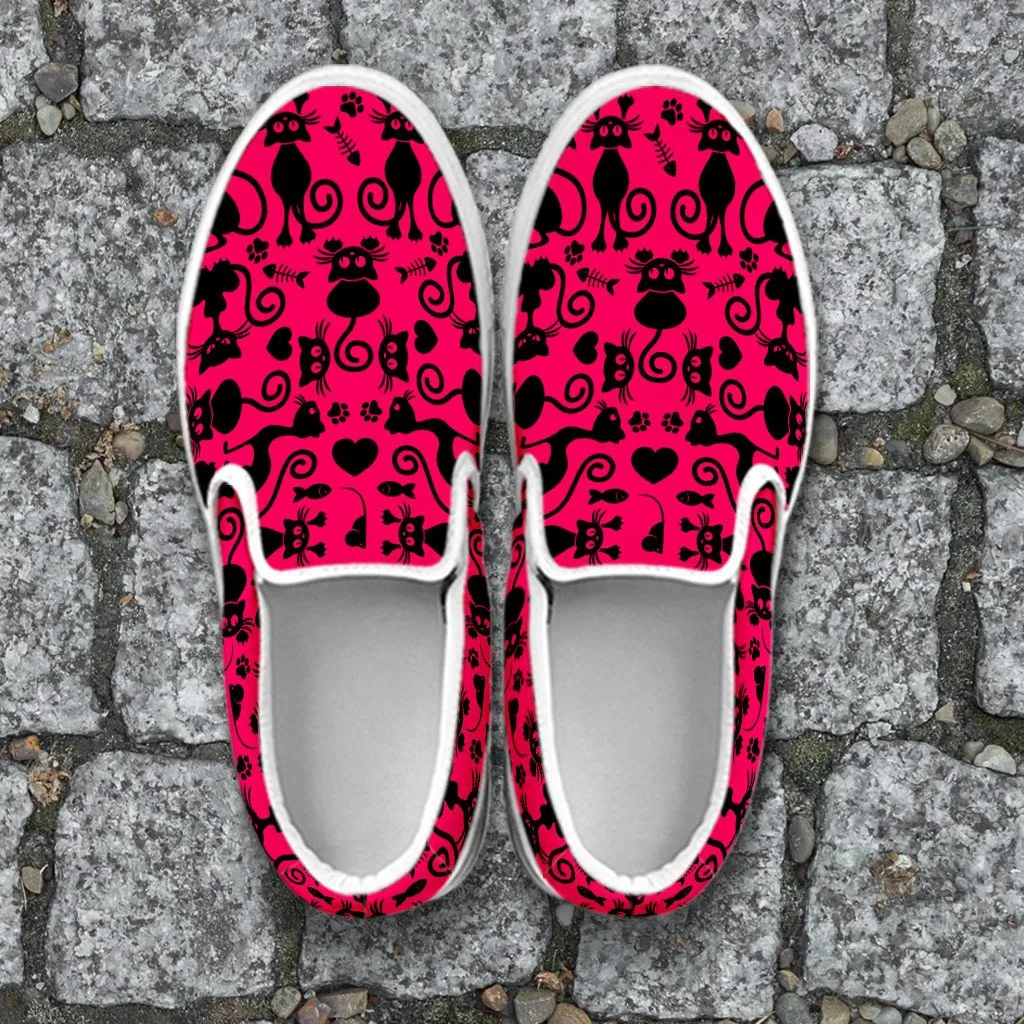 Cats Slip On Shoes Pink White