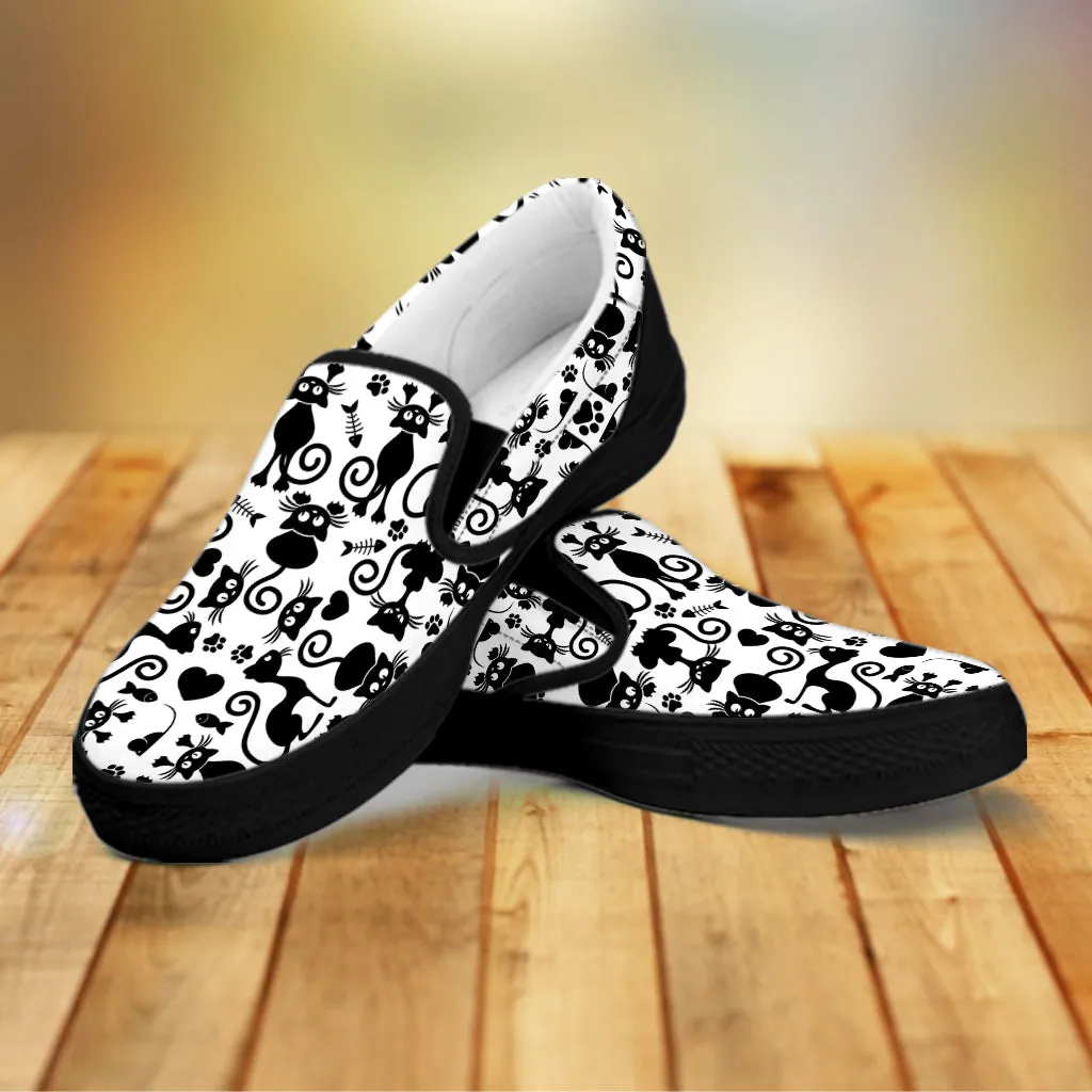 Cats Slip On Shoes White Black