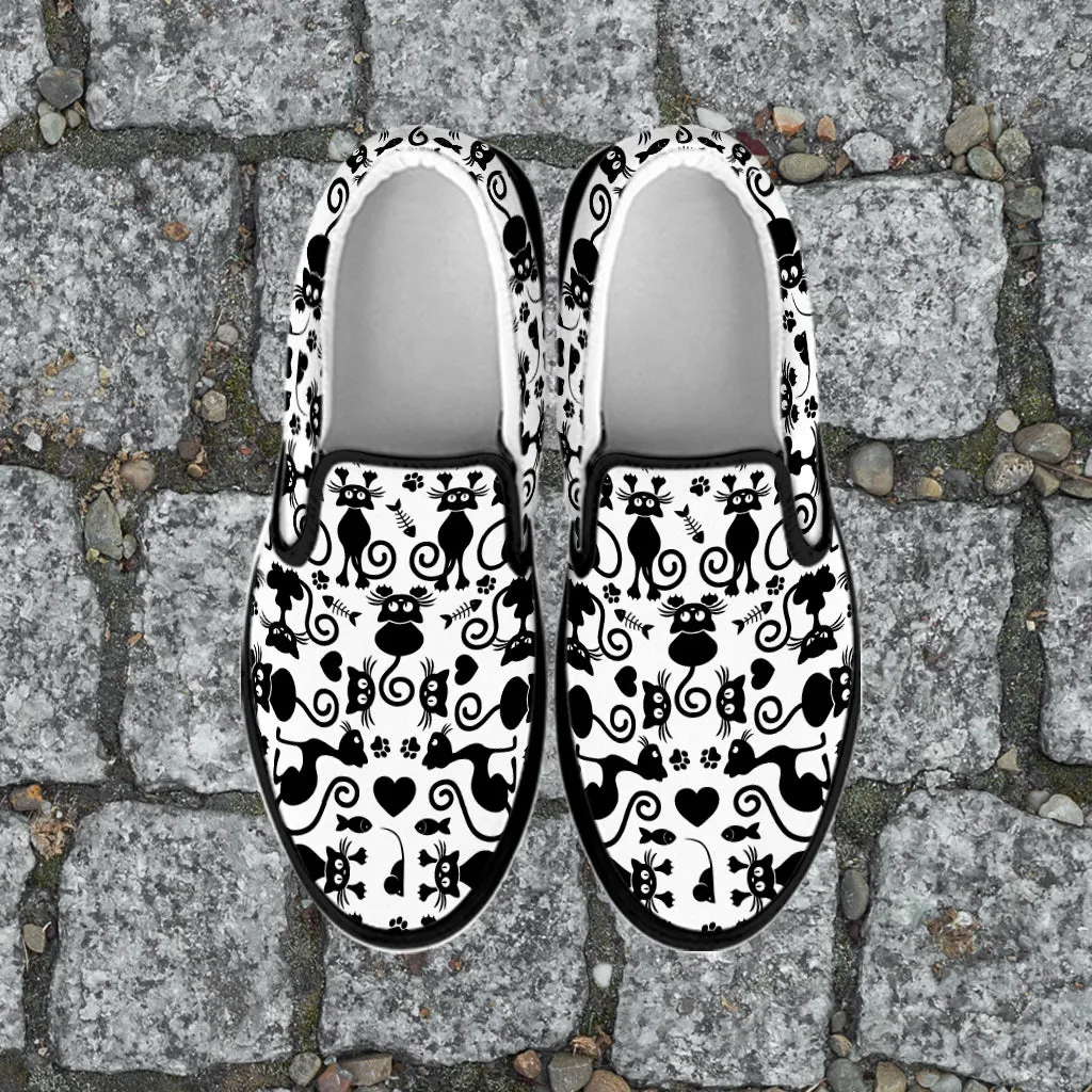 Cats Slip On Shoes White Black