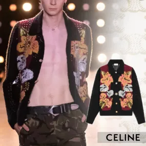 CELINE  |Button-down Flower Patterns Unisex Wool Nylon Bold Logo