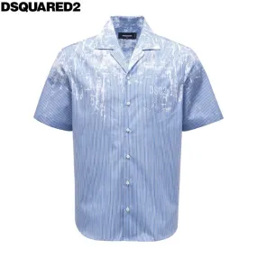 D SQUARED2  |Button-down Stripes Unisex Street Style Short Sleeves Luxury