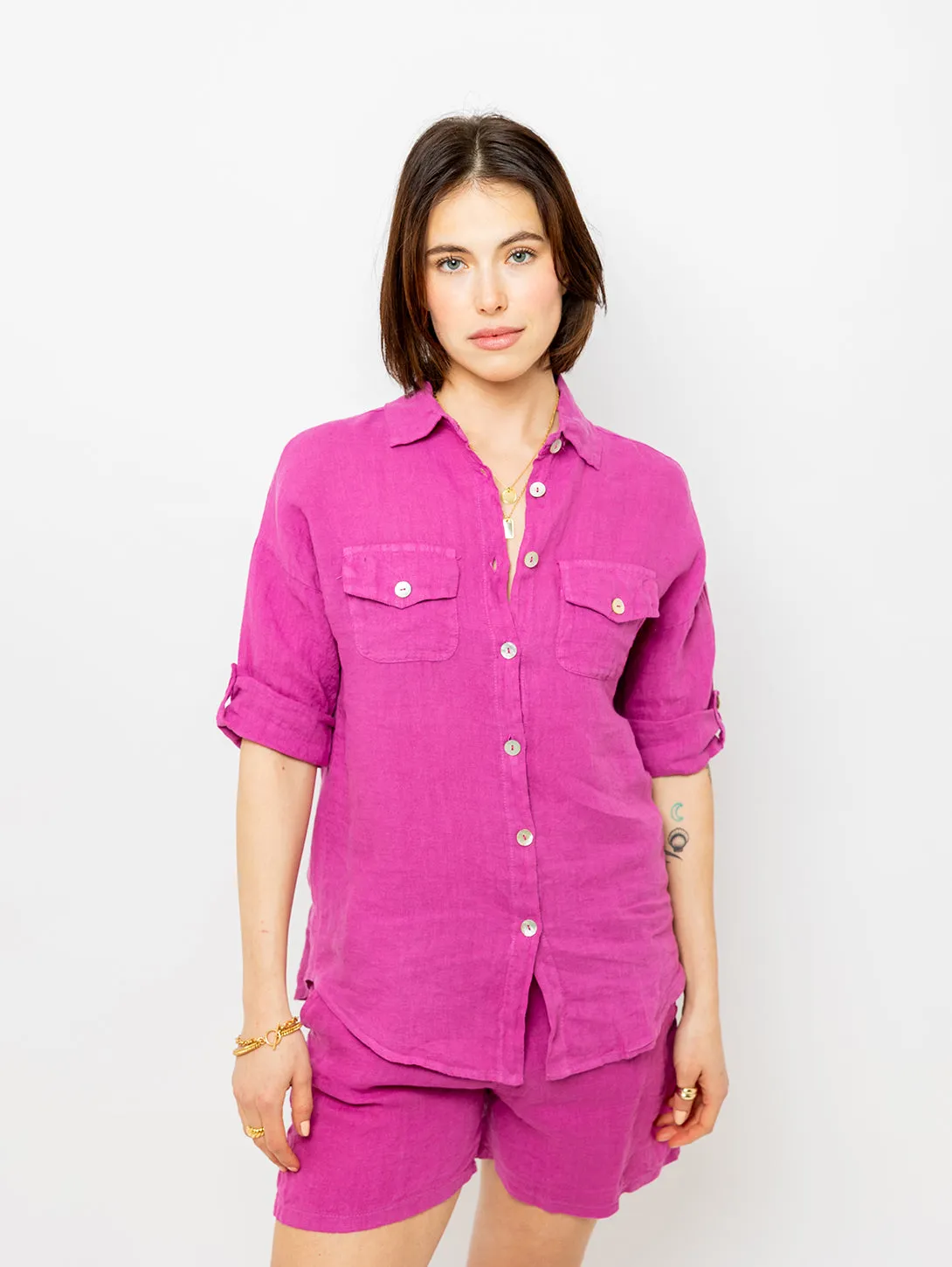 Double Pocket Linen Shirt - Orchid