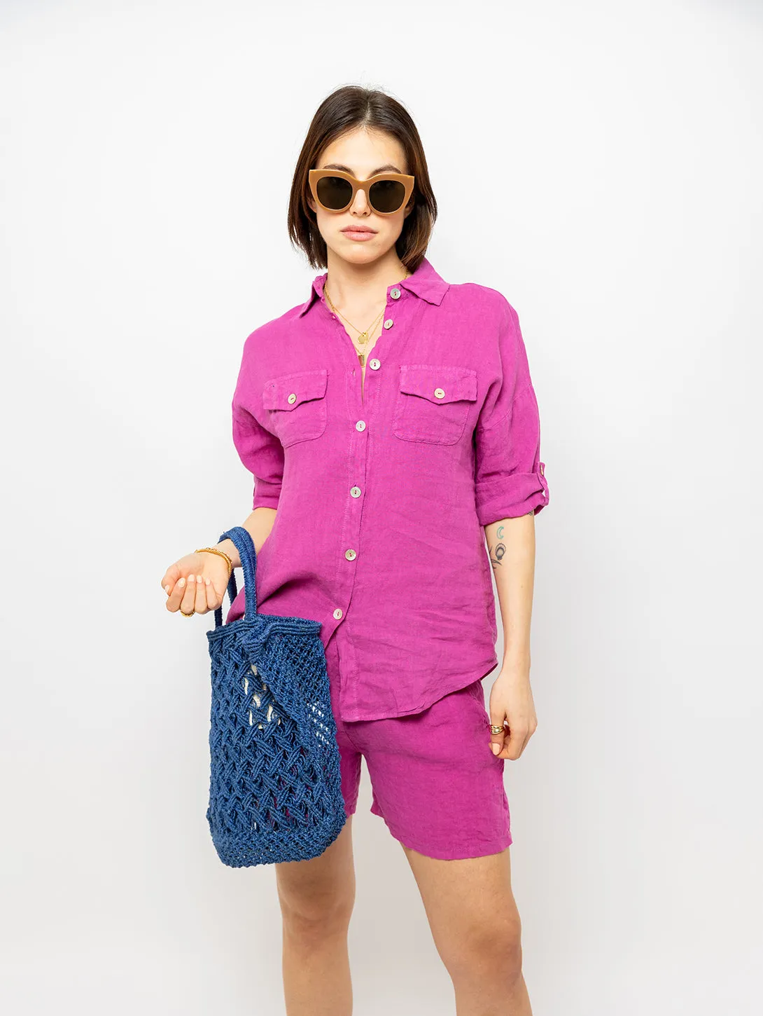 Double Pocket Linen Shirt - Orchid