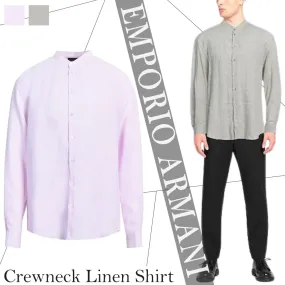 EMPORIO ARMANI  |Button-down Linen Street Style Long Sleeves Plain Shirts