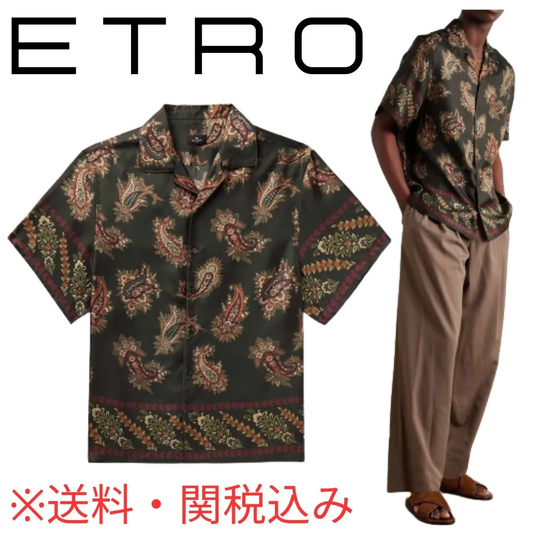 ETRO  |Button-down Paisley Unisex Silk Street Style Short Sleeves