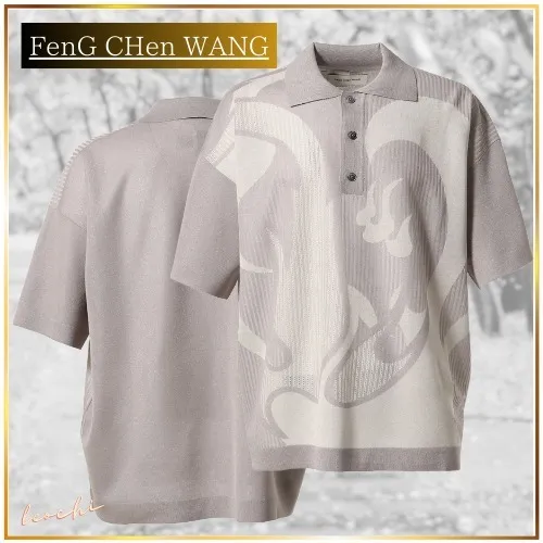 Feng Chen Wang  |Button-down Unisex Street Style Plain Short Sleeves Polos