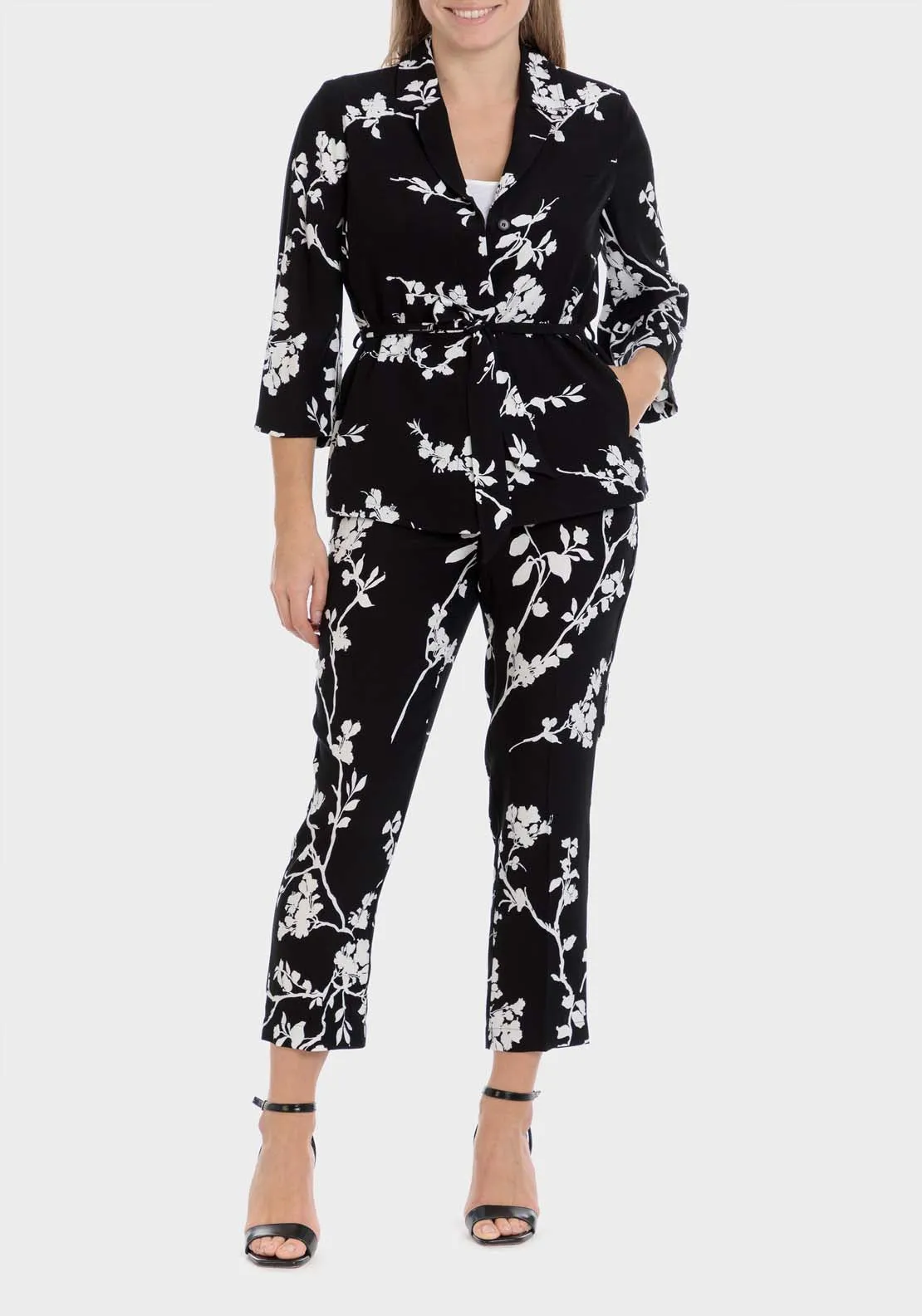 Floral Print Trousers - Black