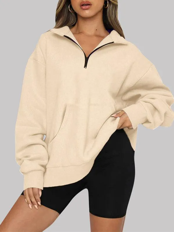 Front Pocket Zipper Women Sweatshirt