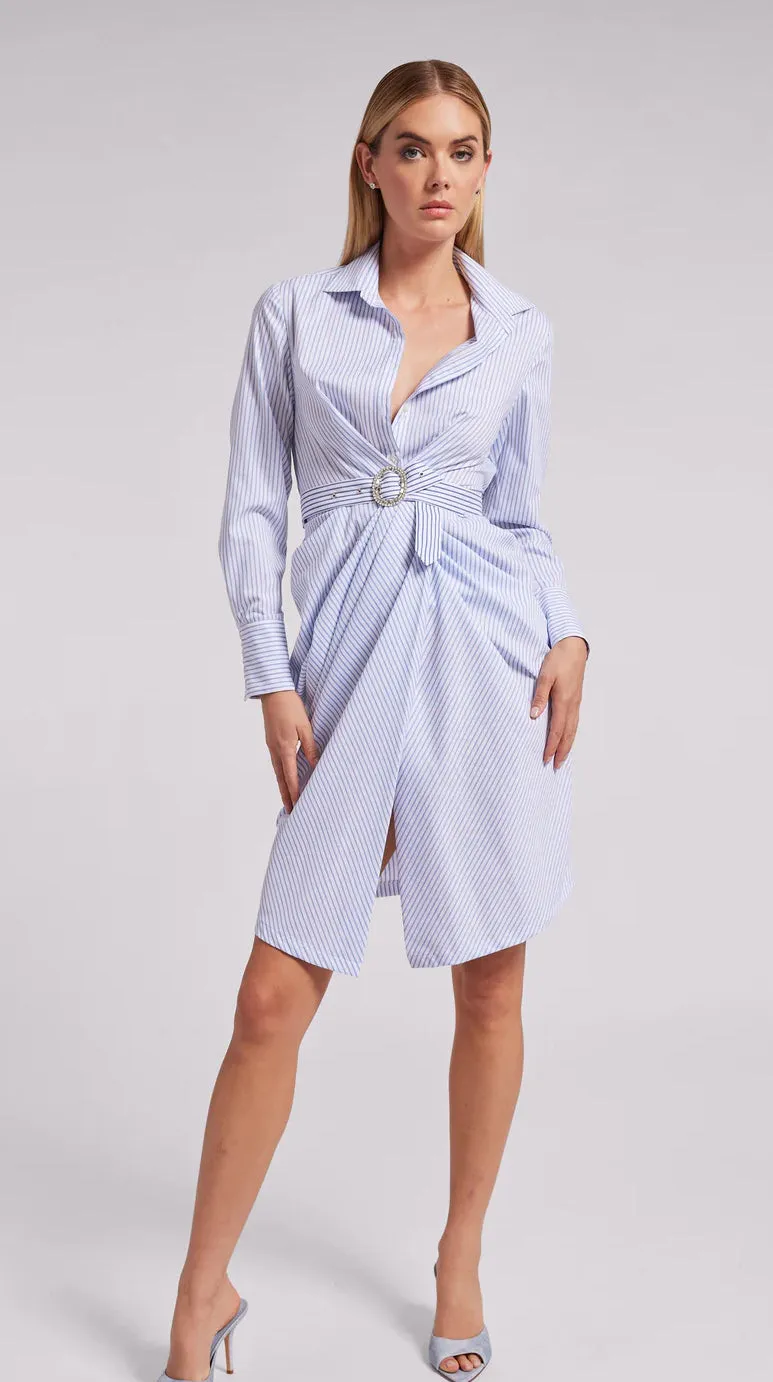 Generation Love - Gloria Pinstripe Shirt Dress - White/Light Blue