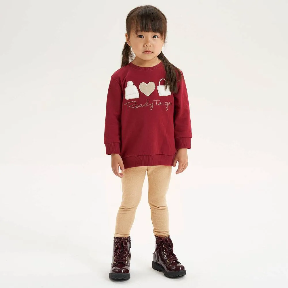 Girls Red & Beige Leggings Set