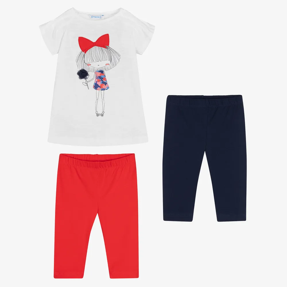 Girls Red & Blue Leggings Set