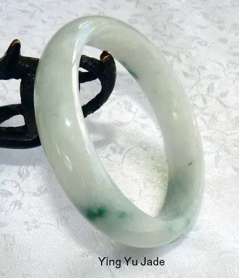 Glowing Precious Old Mine Moss in Snow Burmese Jadeite Bangle Bracelet 57.5mm (BB2913)